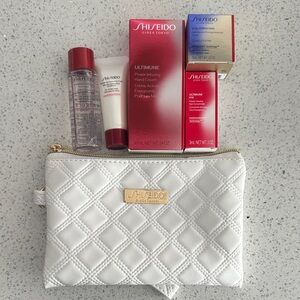 Shiseido White Quilted Clutch with Skincare Essentials